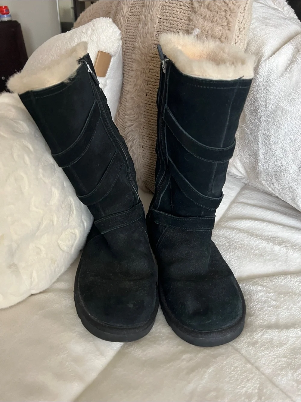 UGG Black Suede Shearling-Lined Mid-Calf Boots